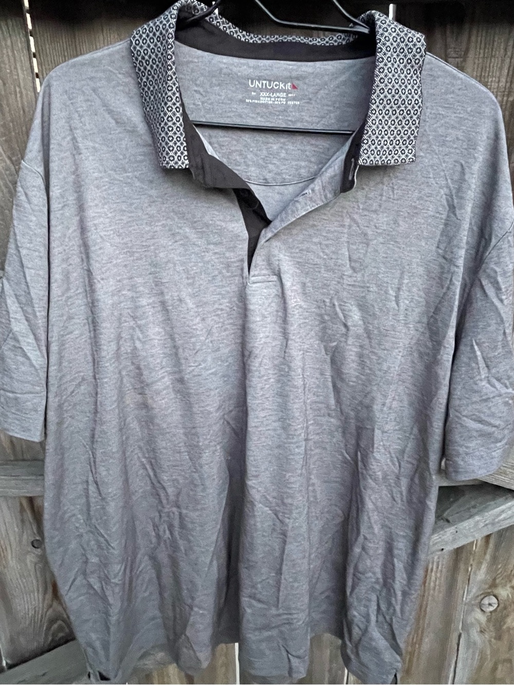 UNTUCKit Men’s 3XL Heather Gray Pima Cotton Polo Geometric Collar Shirt